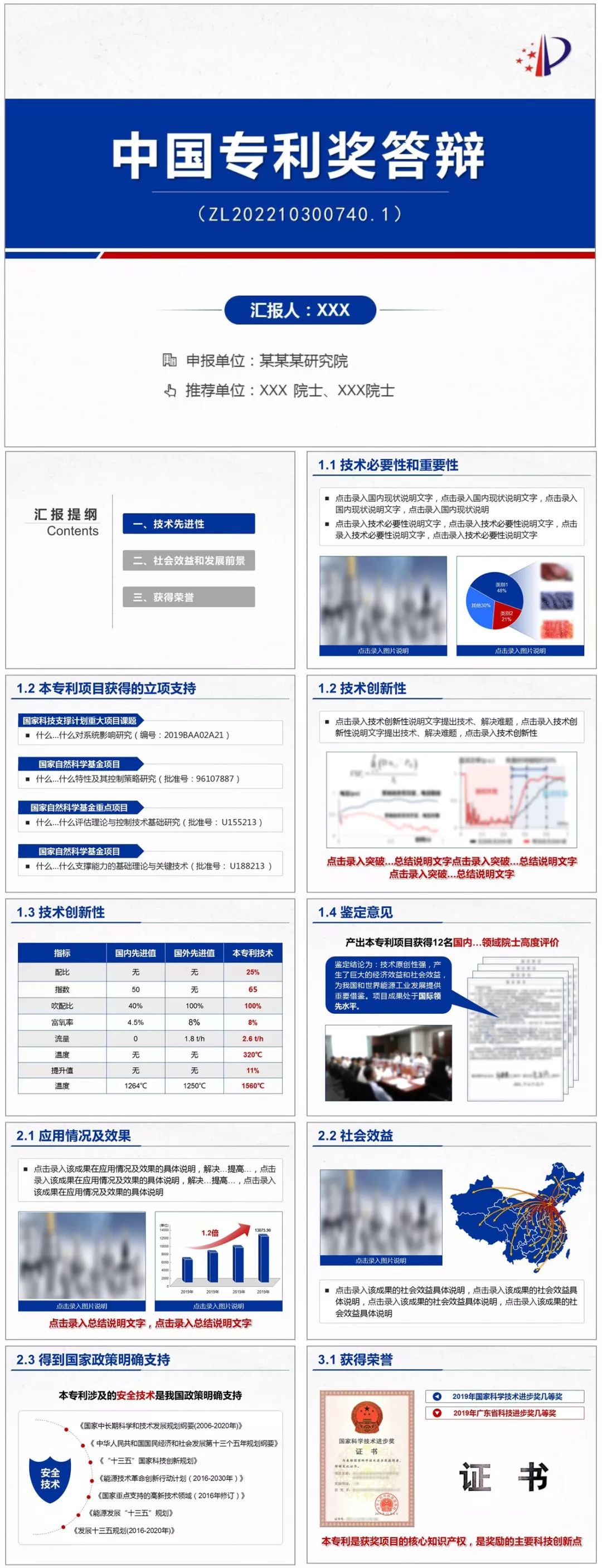 中國專利獎答辯PPT制作范文模板