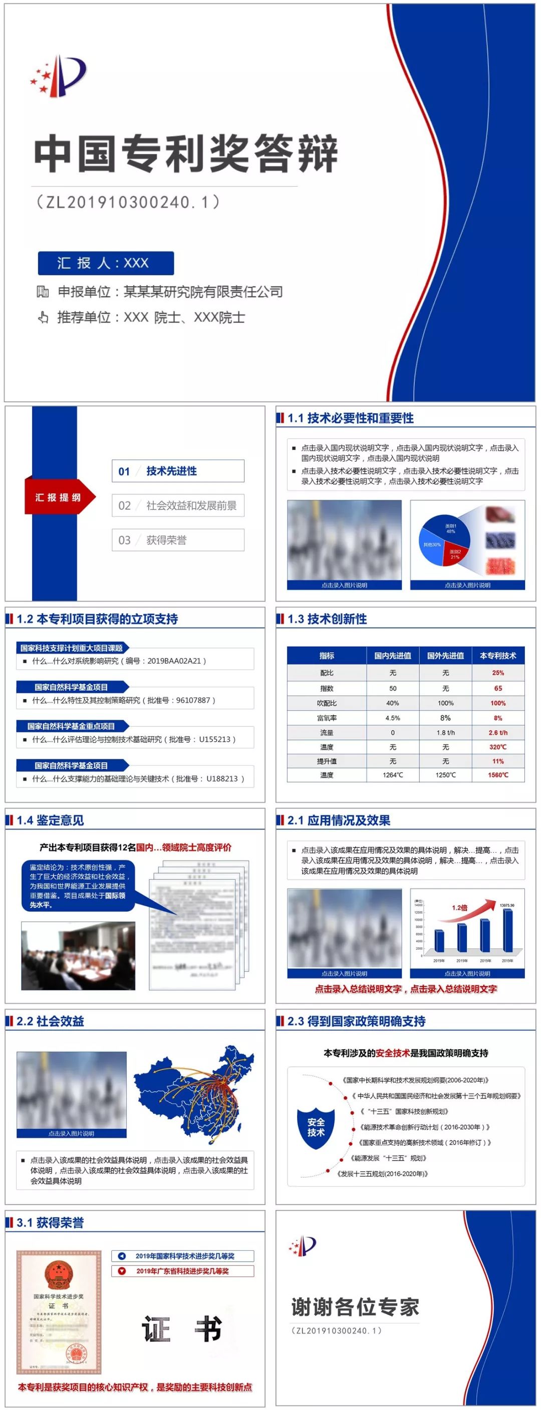 中國專利獎答辯PPT制作范文模板