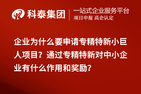 企業(yè)為什么要申請專精特新小巨人項目？通過專精特新對中小企業(yè)有什么作用和獎勵？