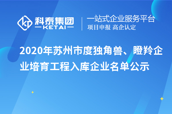 2020年蘇州市度獨角獸、瞪羚企業(yè)培育工程入庫企業(yè)名單公示