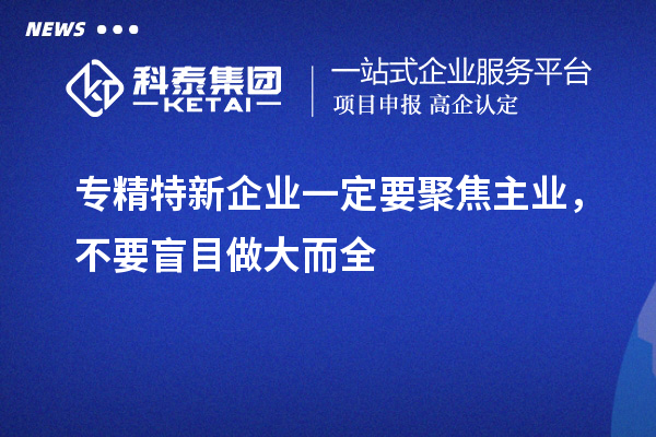 專精特新企業(yè)一定要聚焦主業(yè)，不要盲目做大而全