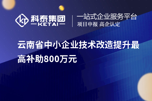 云南省中小企業(yè)技術改造提升最高補助800萬元