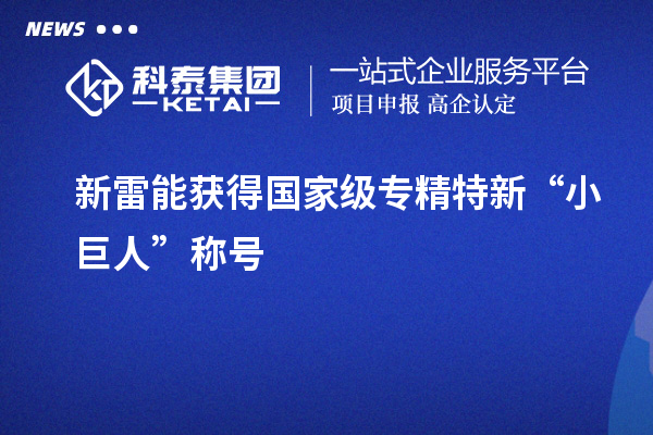 新雷能獲得國家級專精特新“小巨人”稱號