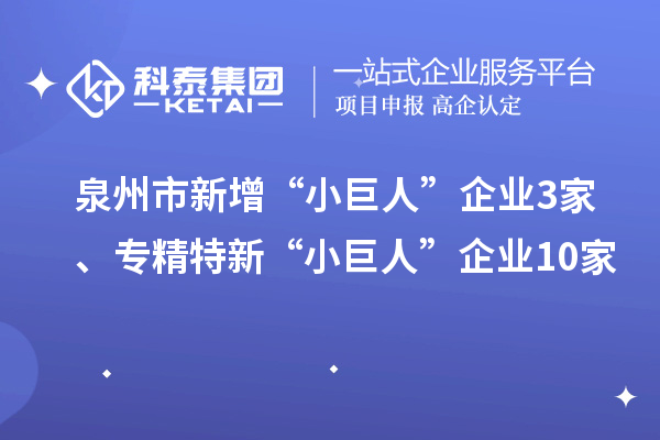 泉州市新增“小巨人”企業(yè)3家、專精特新“小巨人”企業(yè)10家