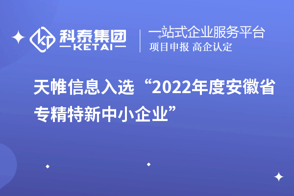 天帷信息入選“2022年度安徽省專精特新中小企業(yè)”