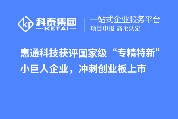 惠通科技獲評國家級(jí)“專精特新”小巨人企業(yè)，沖刺創(chuàng)業(yè)板上市