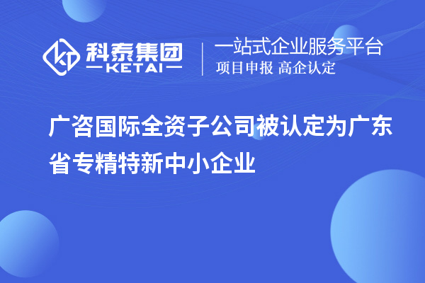 廣咨國(guó)際全資子公司被認(rèn)定為廣東省專(zhuān)精特新中小企業(yè)