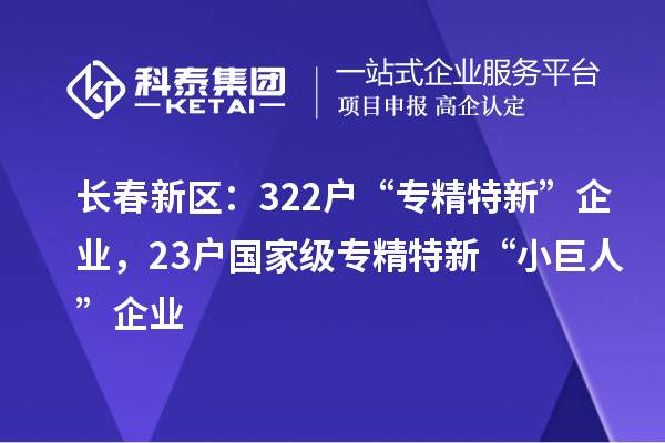 長(zhǎng)春新區(qū)：322戶“專(zhuān)精特新”企業(yè)，23戶國(guó)家級(jí)專(zhuān)精特新“小巨人”企業(yè)