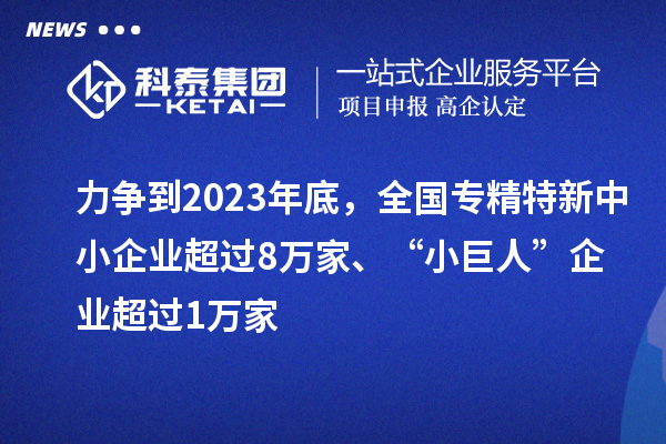 力爭到2023年底，全國專精特新中小企業(yè)超過8萬家、“小巨人”企業(yè)超過1萬家