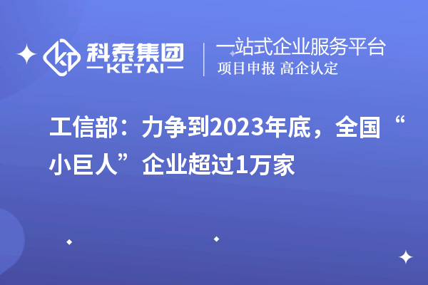 工信部：力爭(zhēng)到2023年底，全國(guó)“小巨人”企業(yè)超過(guò)1萬(wàn)家