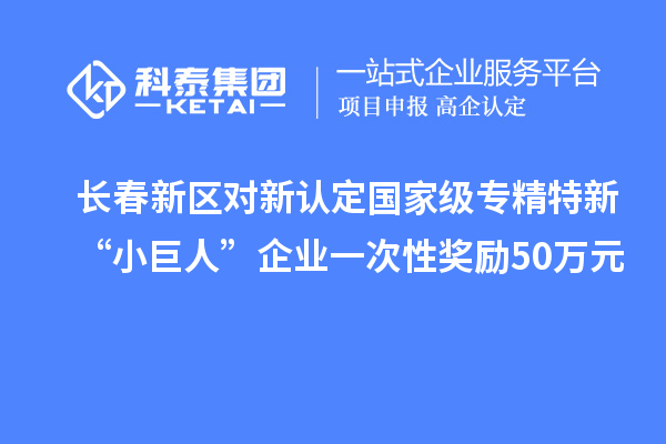 長春新區(qū)對(duì)新認(rèn)定國家級(jí)專精特新“小巨人”企業(yè)一次性獎(jiǎng)勵(lì)50萬元