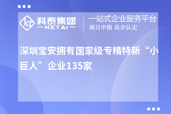 深圳寶安擁有國家級專精特新“小巨人”企業(yè)135家