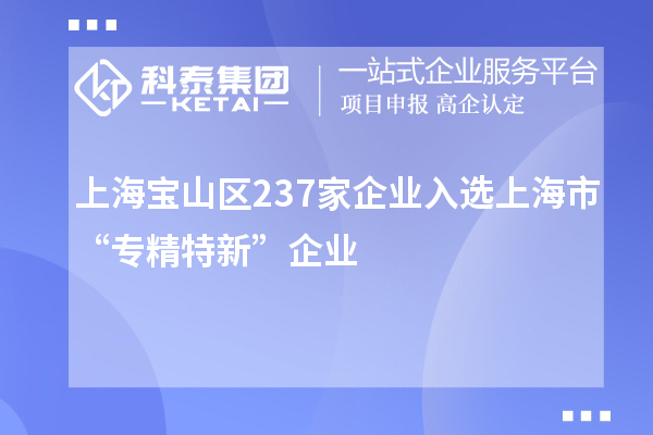 上海寶山區(qū)237家企業(yè)入選上海市“專(zhuān)精特新”企業(yè)