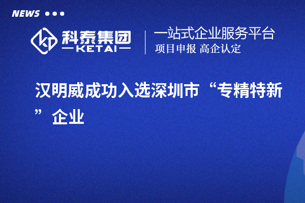 漢明威成功入選深圳市“專精特新”企業(yè)