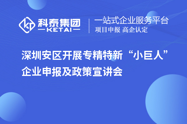 深圳安區(qū)開展專精特新“小巨人”企業(yè)申報及政策宣講會