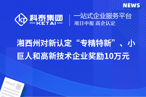 湘西州對新認定“專精特新”、小巨人和高新技術企業(yè)獎勵10萬元