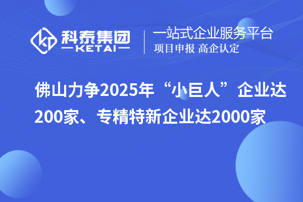 佛山力爭(zhēng)2025年“小巨人”企業(yè)達(dá)200家、專精特新企業(yè)達(dá)2000家