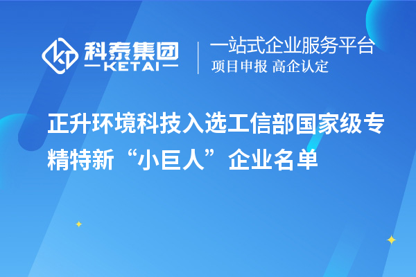 正升環(huán)境科技入選工信部國家級專精特新“小巨人”企業(yè)名單