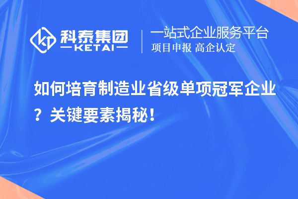 如何培育制造業(yè)省級單項(xiàng)冠軍企業(yè)？關(guān)鍵要素揭秘！