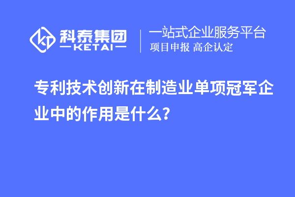 專利技術創(chuàng)新在制造業(yè)單項冠軍企業(yè)中的作用是什么？