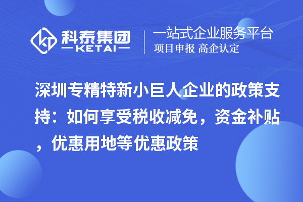 深圳專精特新小巨人企業(yè)的政策支持：如何享受稅收減免，資金補(bǔ)貼，優(yōu)惠用地等優(yōu)惠政策