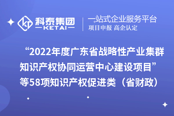 “2022年度廣東省戰(zhàn)略性產(chǎn)業(yè)集群知識(shí)產(chǎn)權(quán)協(xié)同運(yùn)營(yíng)中心建設(shè)項(xiàng)目”等58項(xiàng)知識(shí)產(chǎn)權(quán)促進(jìn)類（省財(cái)政）項(xiàng)目驗(yàn)收結(jié)果