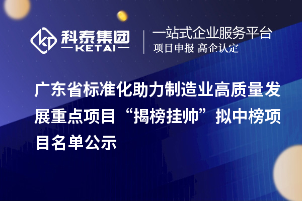 廣東省標準化助力制造業(yè)高質量發(fā)展重點項目“揭榜掛帥”擬中榜項目名單公示