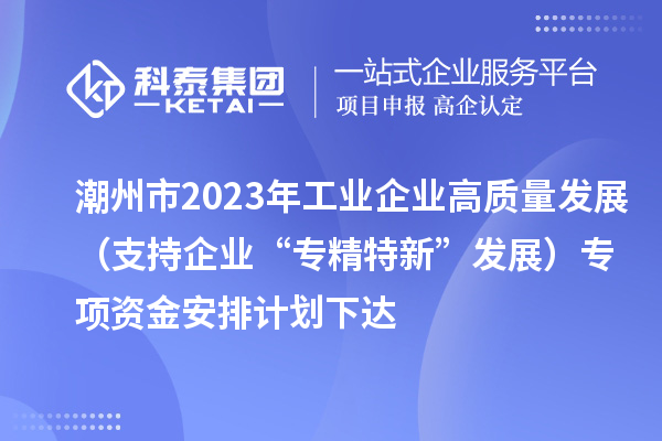 潮州市2023年工業(yè)企業(yè)高質量發(fā)展（支持企業(yè)“專精特新”發(fā)展）專項資金安排計劃下達