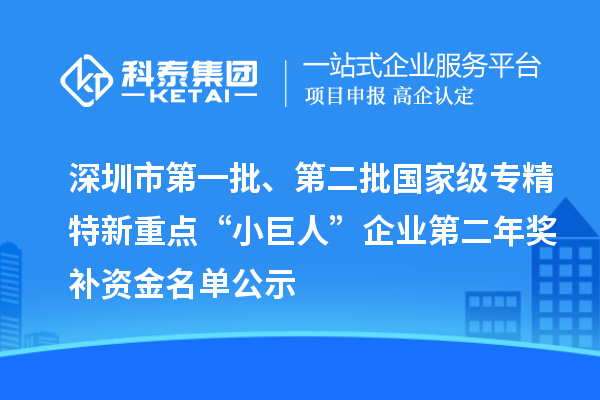 深圳市第一批、第二批國家級專精特新重點“小巨人”企業(yè)第二年獎補資金名單公示