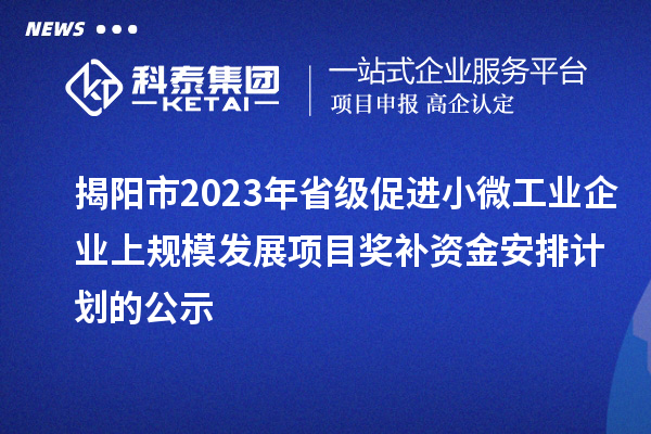 揭陽市2023年省級促進小微工業(yè)企業(yè)上規(guī)模發(fā)展項目獎補資金安排計劃的公示