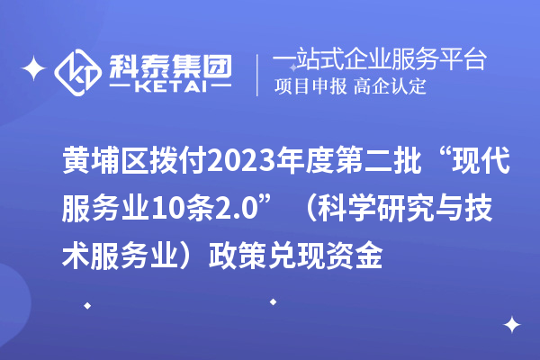 黃埔區(qū)撥付2023年度第二批“現(xiàn)代服務(wù)業(yè)10條2.0”（科學(xué)研究與技術(shù)服務(wù)業(yè)）政策兌現(xiàn)資金