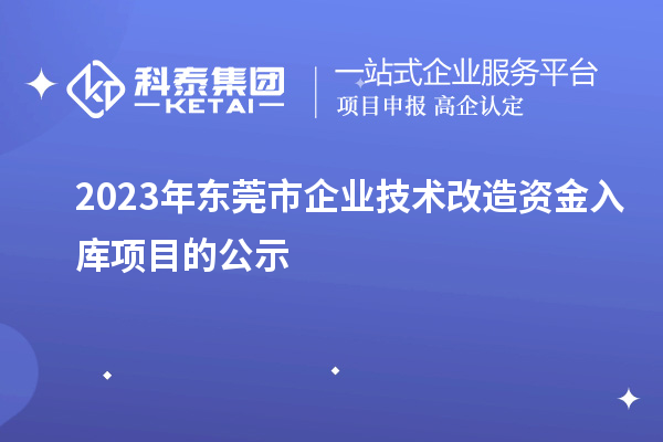 2023年東莞市企業(yè)技術改造資金入庫項目的公示