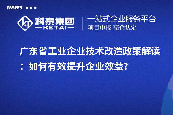 廣東省工業(yè)企業(yè)技術(shù)改造政策解讀：如何有效提升企業(yè)效益？