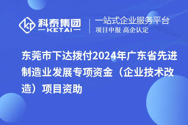 東莞市下達(dá)撥付2024年廣東省先進(jìn)制造業(yè)發(fā)展專項資金（企業(yè)技術(shù)改造）項目資助