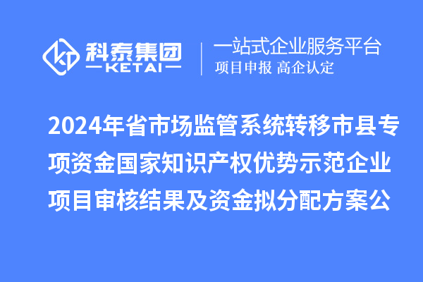 2024年省市場監(jiān)管系統(tǒng)轉(zhuǎn)移市縣專項資金國家知識產(chǎn)權(quán)優(yōu)勢示范企業(yè)項目審核結(jié)果及資金擬分配方案公示