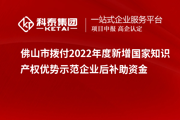 佛山市撥付2022年度新增國家知識(shí)產(chǎn)權(quán)優(yōu)勢(shì)示范企業(yè)后補(bǔ)助資金