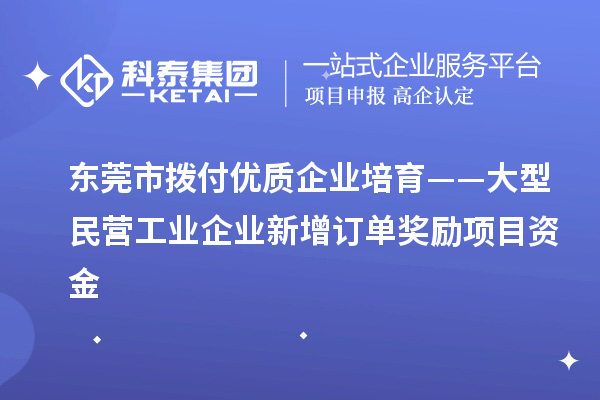 東莞市撥付優(yōu)質企業(yè)培育——大型民營工業(yè)企業(yè)新增訂單獎勵項目資金