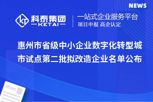 惠州市省級中小企業(yè)數(shù)字化轉(zhuǎn)型城市試點第二批擬改造企業(yè)名單公布