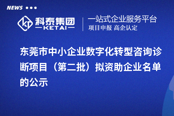 東莞市中小企業(yè)數(shù)字化轉(zhuǎn)型咨詢診斷項目（第二批）擬資助企業(yè)名單的公示