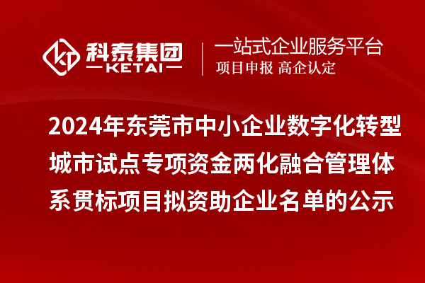 2024年東莞市中小企業(yè)數(shù)字化轉(zhuǎn)型城市試點(diǎn)專項資金兩化融合管理體系貫標(biāo)項目擬資助企業(yè)名單的公示