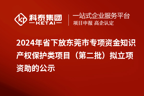 2024年省下放東莞市專項(xiàng)資金知識產(chǎn)權(quán)保護(hù)類項(xiàng)目（第二批）擬立項(xiàng)資助的公示