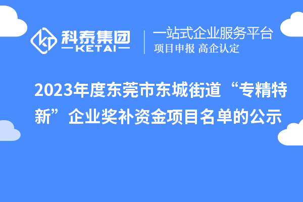 2023年度東莞市東城街道“專精特新”企業(yè)獎補資金項目名單的公示