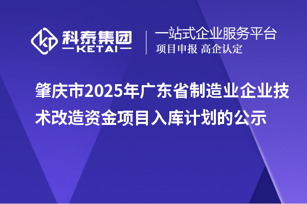 肇慶市2025年廣東省制造業(yè)企業(yè)技術(shù)改造資金項(xiàng)目入庫計(jì)劃的公示