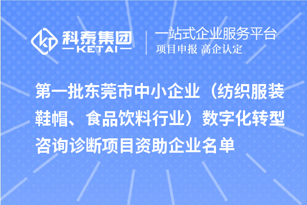 第一批東莞市中小企業(yè)（紡織服裝鞋帽、食品飲料行業(yè)）數(shù)字化轉(zhuǎn)型咨詢?cè)\斷項(xiàng)目資助企業(yè)名單