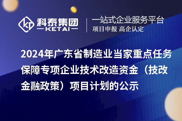 2024年廣東省制造業(yè)當(dāng)家重點(diǎn)任務(wù)保障專項(xiàng)企業(yè)技術(shù)改造資金（技改金融政策）項(xiàng)目計(jì)劃的公示