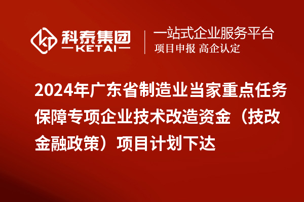 2024年廣東省制造業(yè)當(dāng)家重點(diǎn)任務(wù)保障專項(xiàng)企業(yè)技術(shù)改造資金（技改金融政策）項(xiàng)目計(jì)劃下達(dá)