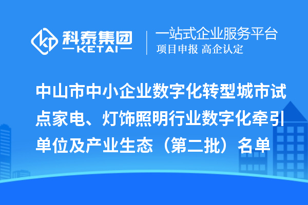 中山市中小企業(yè)數(shù)字化轉(zhuǎn)型城市試點(diǎn)家電、燈飾照明行業(yè)數(shù)字化牽引單位及產(chǎn)業(yè)生態(tài)（第二批）名單公布