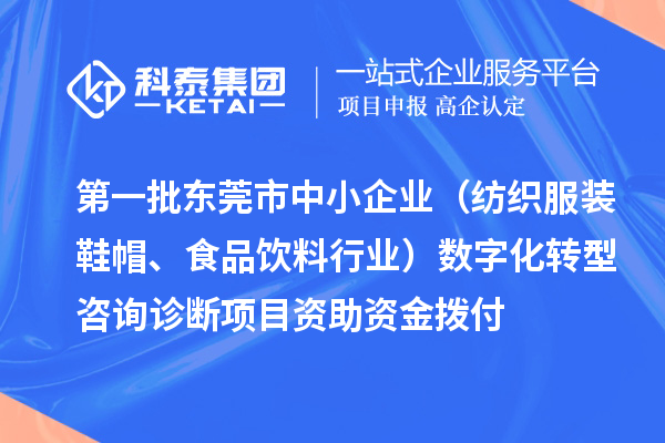 第一批東莞市中小企業(yè)（紡織服裝鞋帽、食品飲料行業(yè)）數(shù)字化轉(zhuǎn)型咨詢診斷項目資助資金撥付