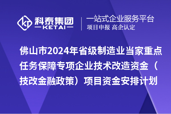 佛山市2024年省級制造業(yè)當(dāng)家重點任務(wù)保障專項企業(yè)技術(shù)改造資金（技改金融政策）項目資金安排計劃的公示