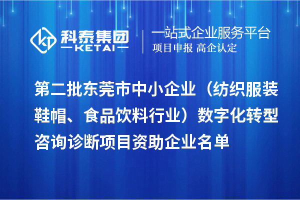 第二批東莞市中小企業(yè)（紡織服裝鞋帽、食品飲料行業(yè)）數(shù)字化轉(zhuǎn)型咨詢?cè)\斷項(xiàng)目資助企業(yè)名單